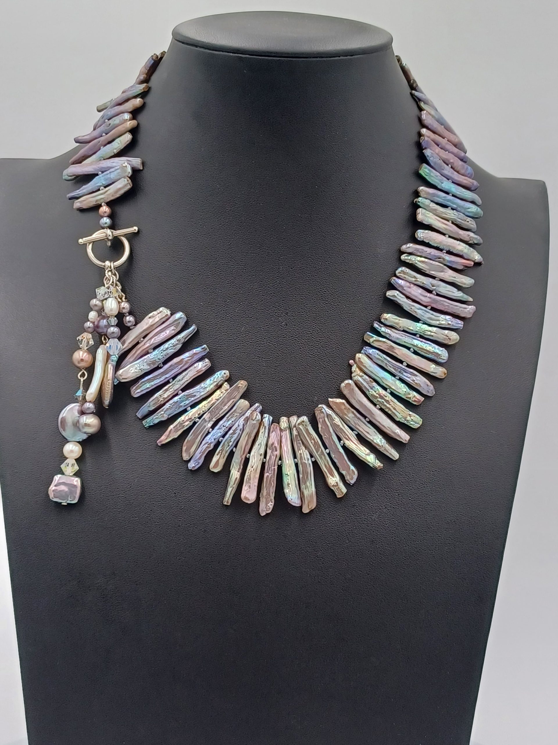 Sophie Silver Peacock Biwa Pearl Necklace