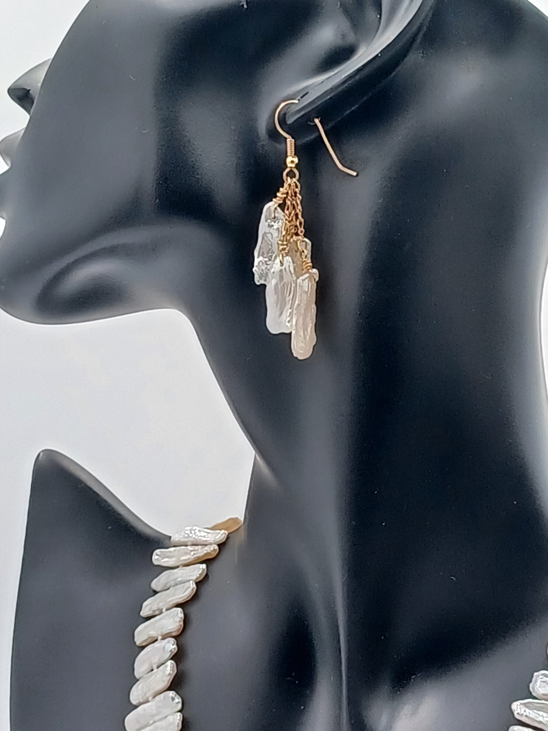 Kelsey Biwa Pearl Earrings with Chain - Image 4