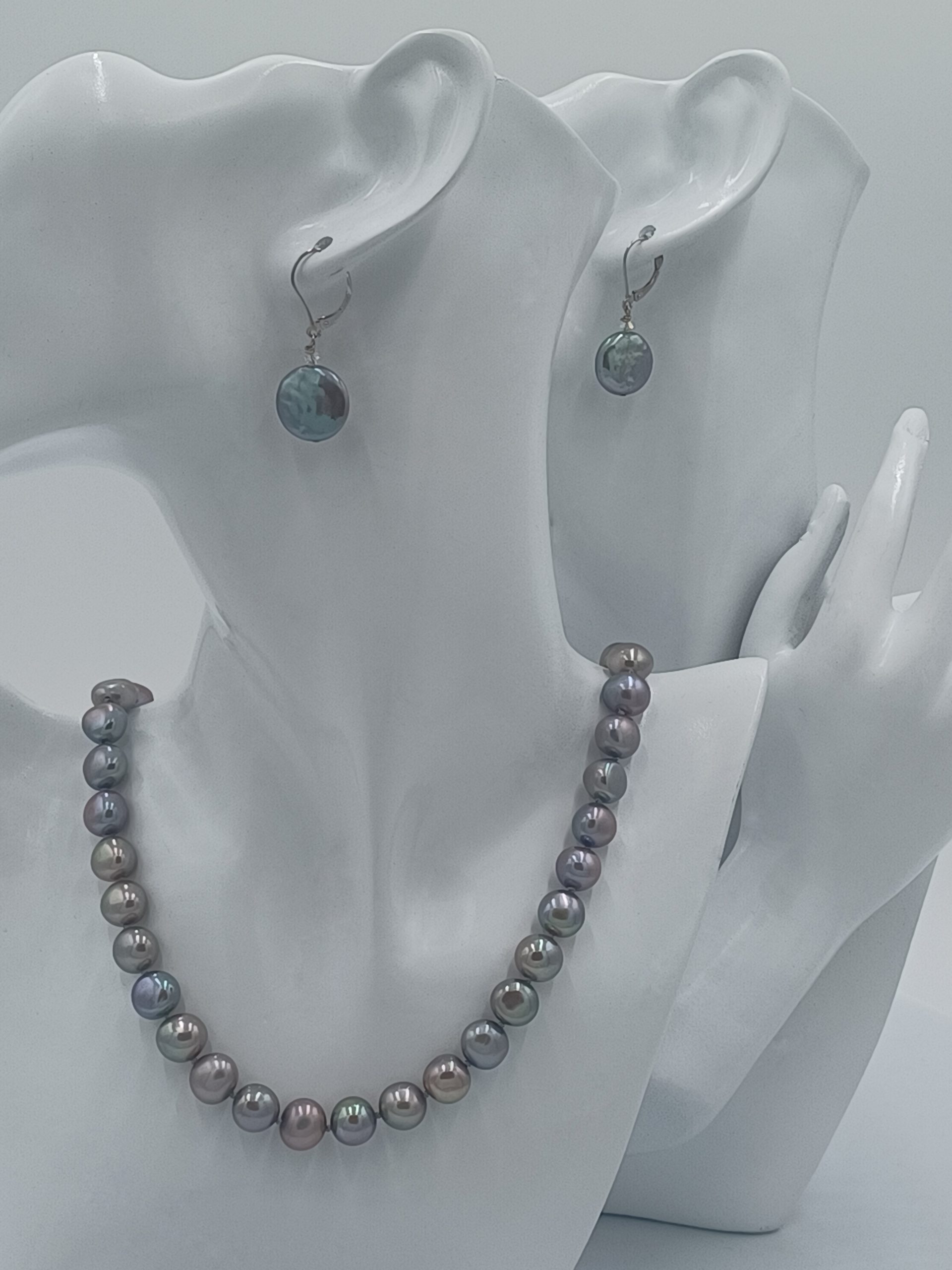 Sylvia Silver Peacock Coin Pearl Earrings - Image 2