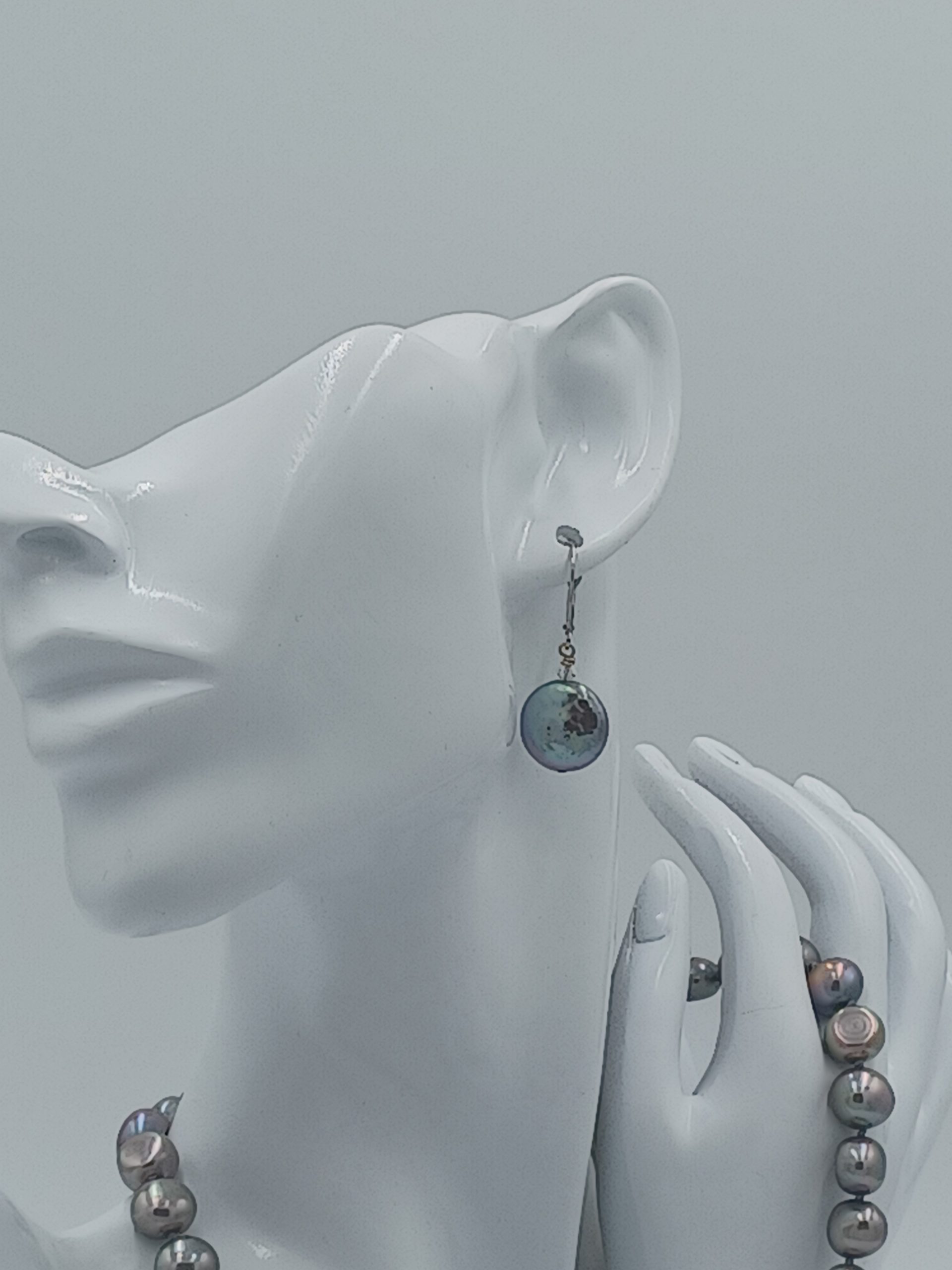 Sylvia Silver Peacock Coin Pearl Earrings - Image 5