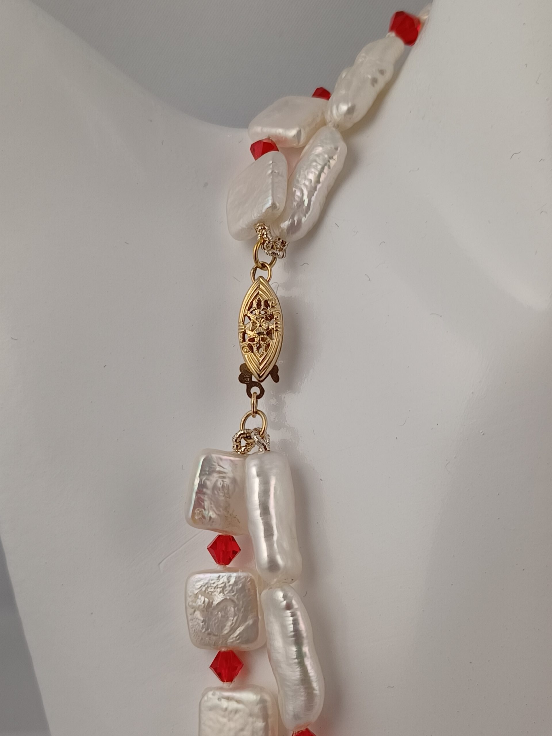 Karen Double Strand Biwa & Square Pearl Necklace - Image 3