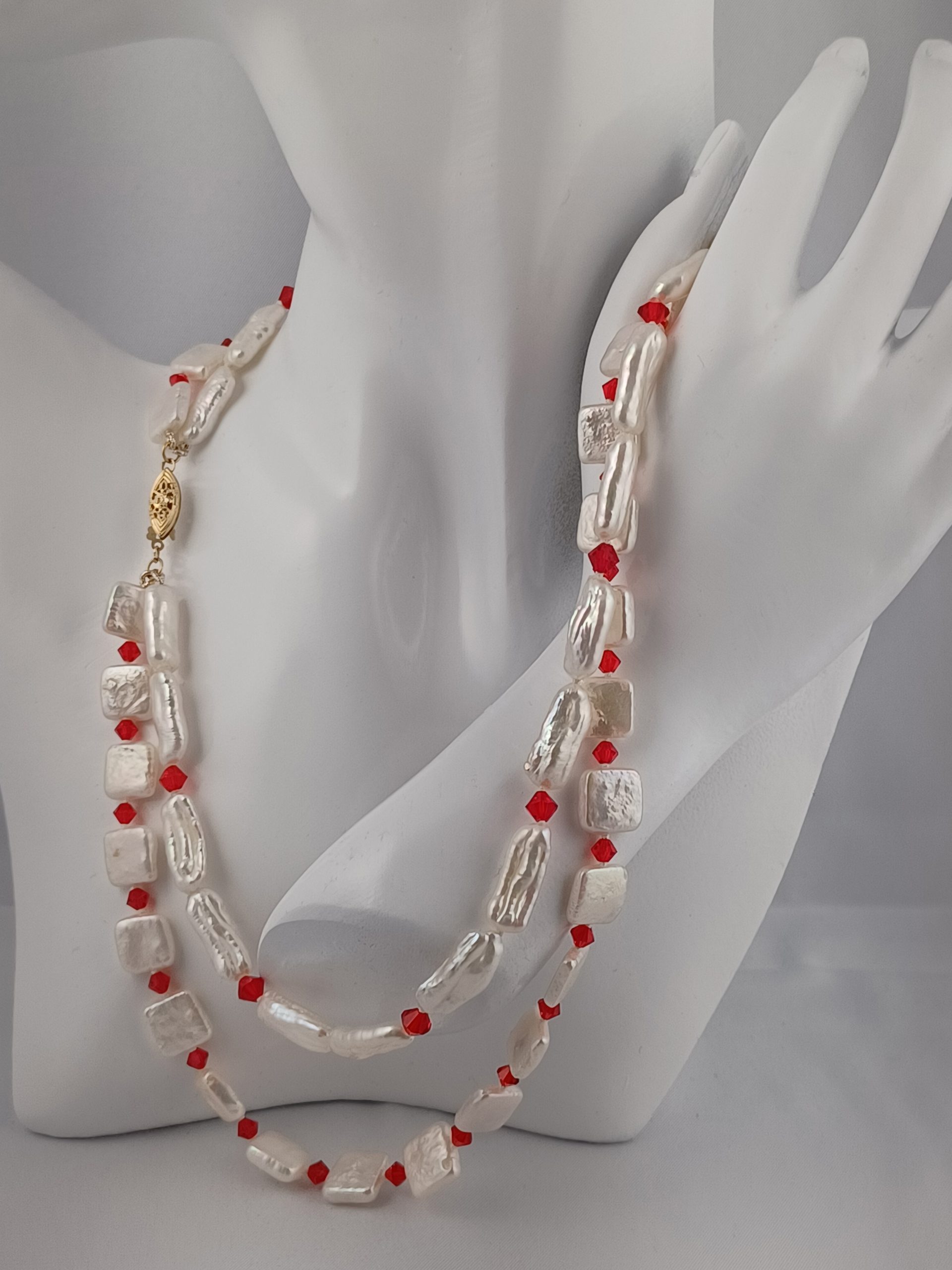 Karen Double Strand Biwa & Square Pearl Necklace