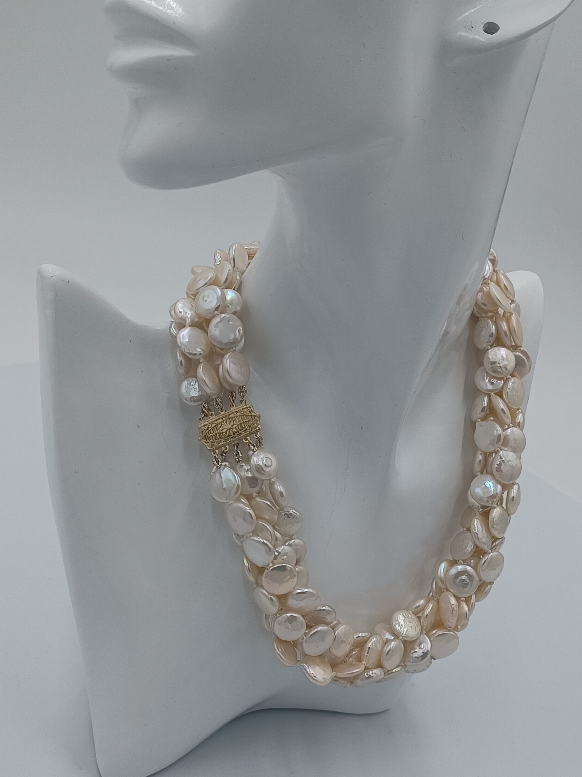 Bernice 5 Strand White Coin Pearl Necklace