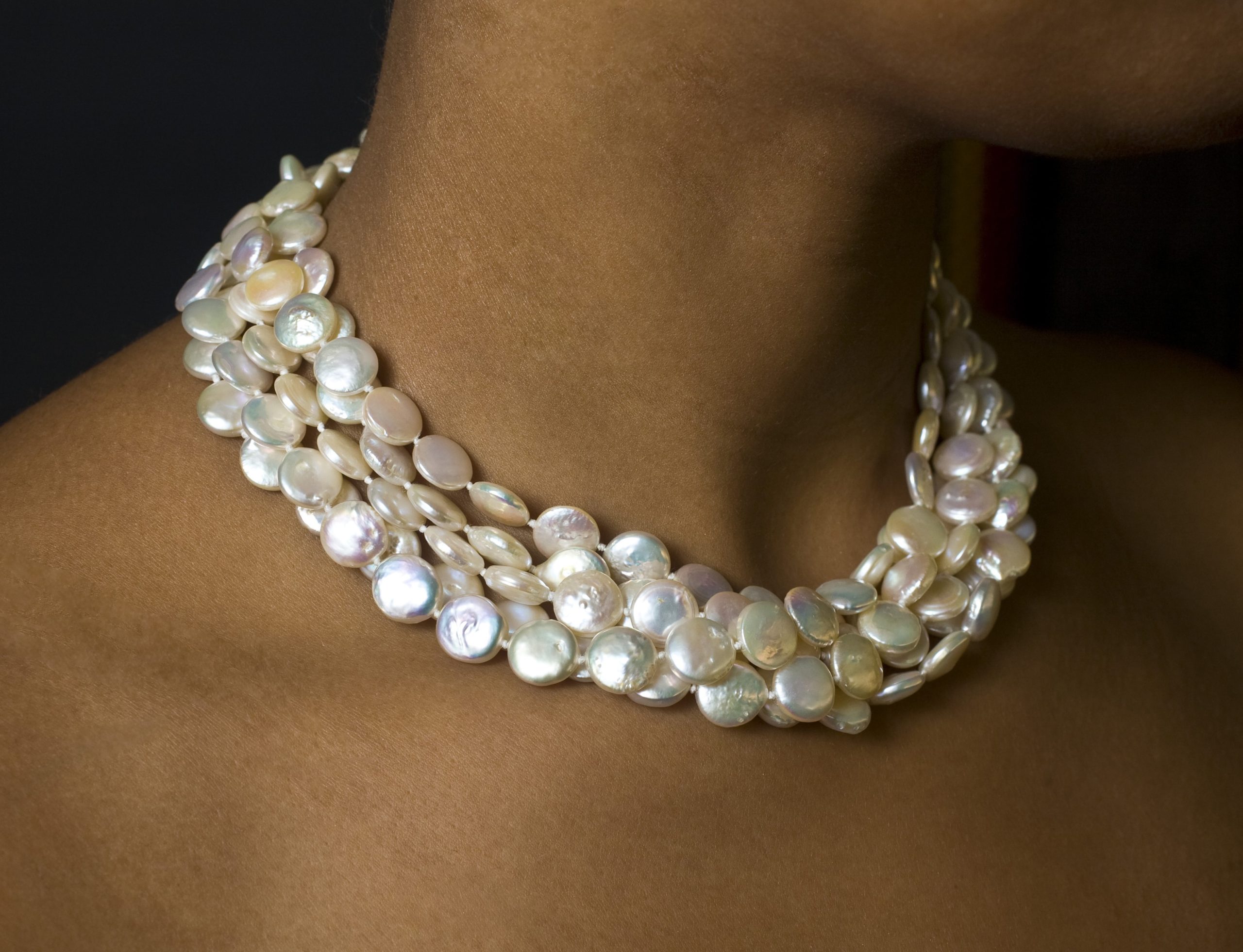 Bernice 5 Strand White Coin Pearl Necklace - Image 4